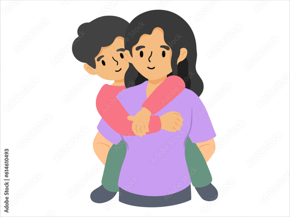 Mom holding kid or People Character illustration Mom holding kid or People Character illustration