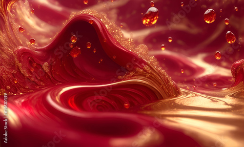 Red Ruby and gold liquid waves Wallpaper, Marbles Texture Liquid Luxury Wallpaper, Generative AI