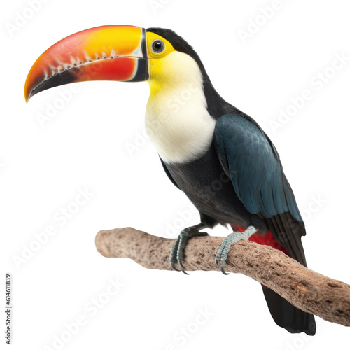 Toucan on a Branch Isolated on Transparent Background - Generative AI
