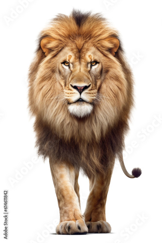 Lion Walking Front View Isolated on Transparent Background - Generative AI
