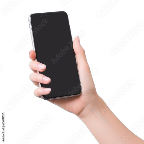 Hand Holding Phone for Mockup Isolated on Transparent Background - Generative AI
