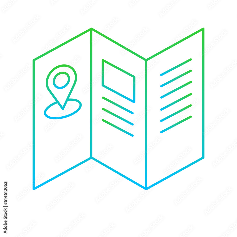 Pamphlet travel and tourism icon with blue and green gradient style. paper, ad, frame design, journal, fluid, gradient, smooth. Vector Illustration Pamphlet travel and tourism icon with blue and green gradient style. paper, ad, frame design, journal, fluid, gradient, smooth. Vector Illustration