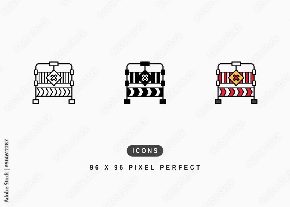 Fototapeta premium Construction Barricade Icon. Roadblock Caution Symbol Stock Illustration. Vector Line Icons For UI Web Design And Presentation