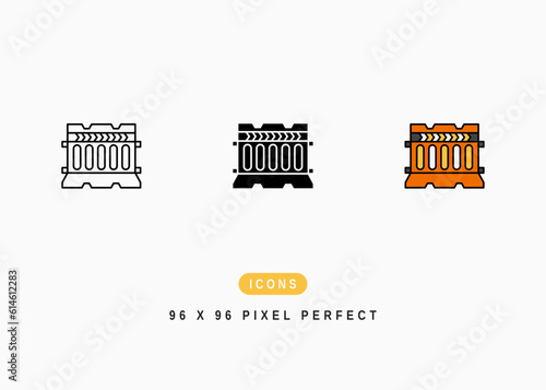 Road Barrier Icon. Roadblock Caution Symbol Stock Illustration. Vector Line Icons For UI Web Design And Presentation