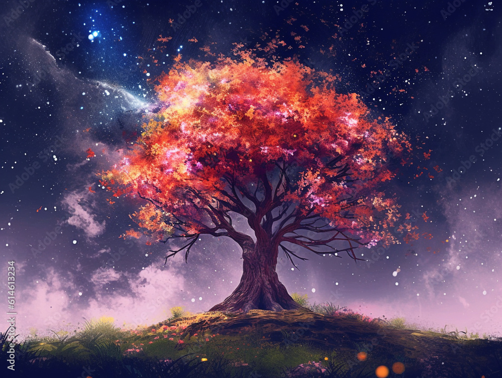 Giant tree and night sky with stars Giant tree and night sky with stars