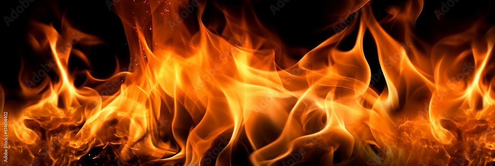 Realistic fire flames, A captivating close-up photograph that emphasizes the vibrant flames, framed in a 10:3 ratio, making it suitable for eye-catching website banner backgrounds. Generative AI Realistic fire flames, A captivating close-up photograph that emphasizes the vibrant flames, framed in a 10:3 ratio, making it suitable for eye-catching website banner backgrounds. Generative AI