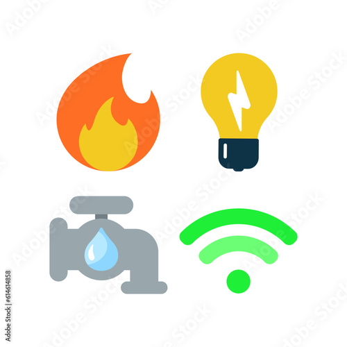Gas, electricity, water, internet. Utilities Icon set concept illustration flat design vector eps10