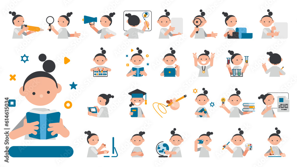 Students who learn and grow on their own with various subjects. Education content illustration mega set. Students who learn and grow on their own with various subjects. Education content illustration mega set.