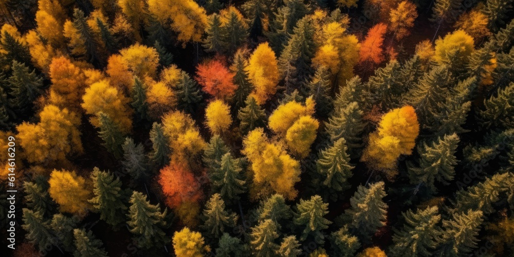 aerial view autumn tree forest road way