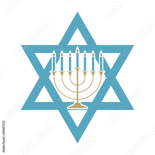 Star of David and hanukkah candle holder flat clipart isolated
