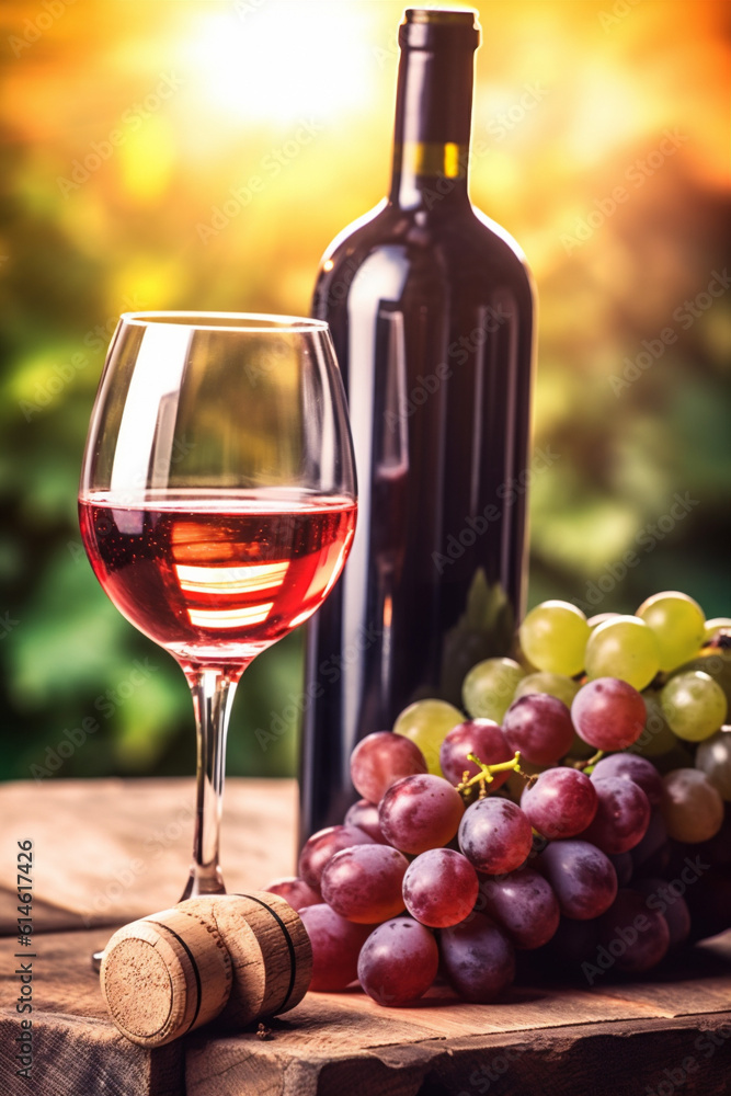 food grape wine drink alcohol background glass bottle winery beverage nature. Generative AI.