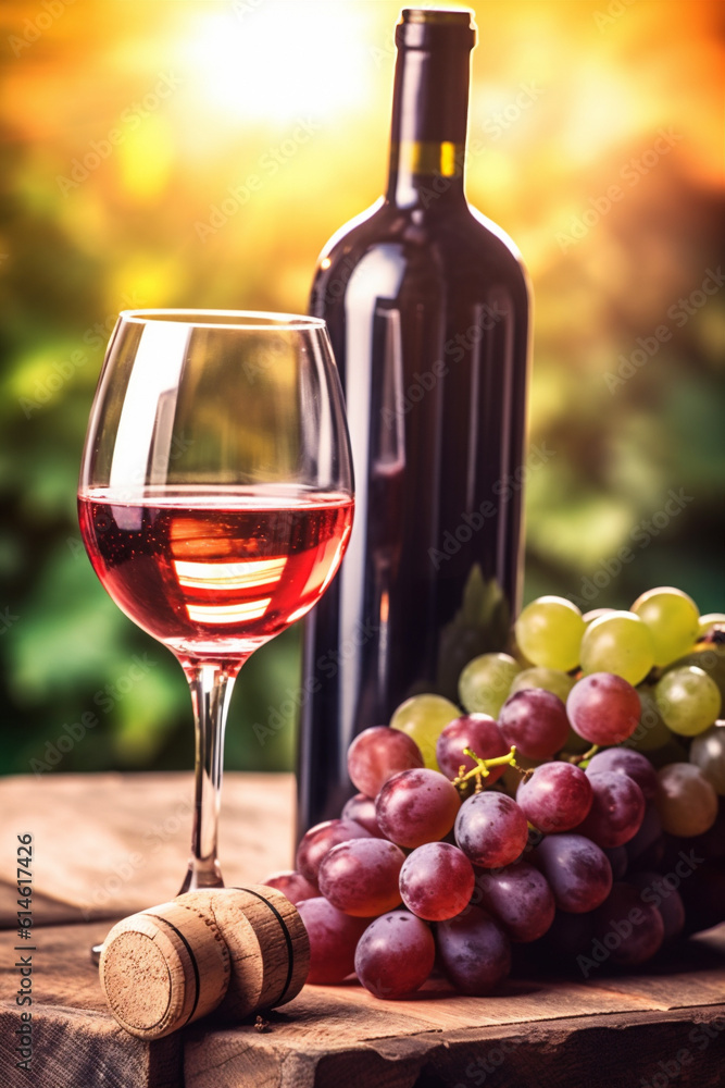 Obraz premium food grape wine drink alcohol background glass bottle winery beverage nature. Generative AI.