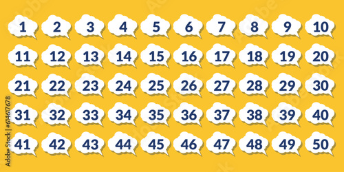 numbers one through fifty with colorful bubbles	