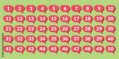 numbers one through fifty with colorful bubbles	
