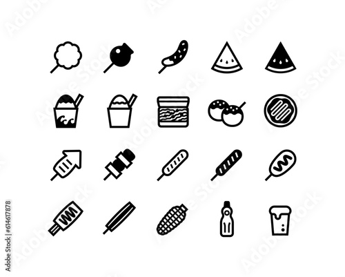 縁日で売られている食べ物・飲み物のベクターアイコンセット