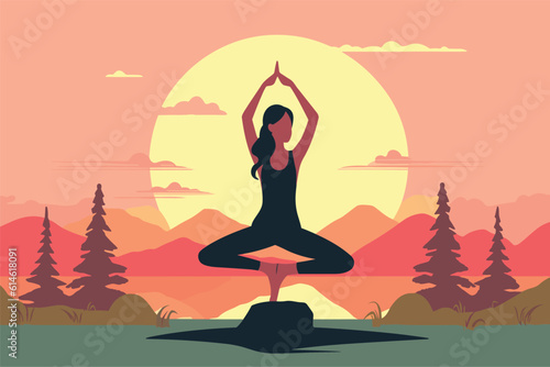 Wallpaper Mural beautiful girl doing yoga illustration, international yoga day, yoga day banner, yoga day background Torontodigital.ca