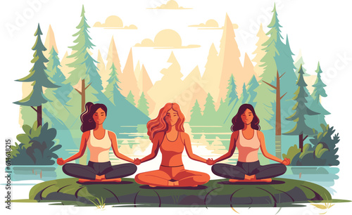 three girls doing illustration, international yoga day, yoga day banner, yoga day background