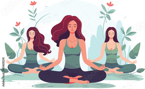 three girls doing illustration, international yoga day, yoga day banner,  yoga day background