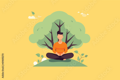 a person doing yoga under the tree vector illustration, international yoga day, yoga day banner, yoga day background