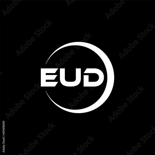 EUD letter logo design with black background in illustrator, cube logo, vector logo, modern alphabet font overlap style. calligraphy designs for logo, Poster, Invitation, etc.