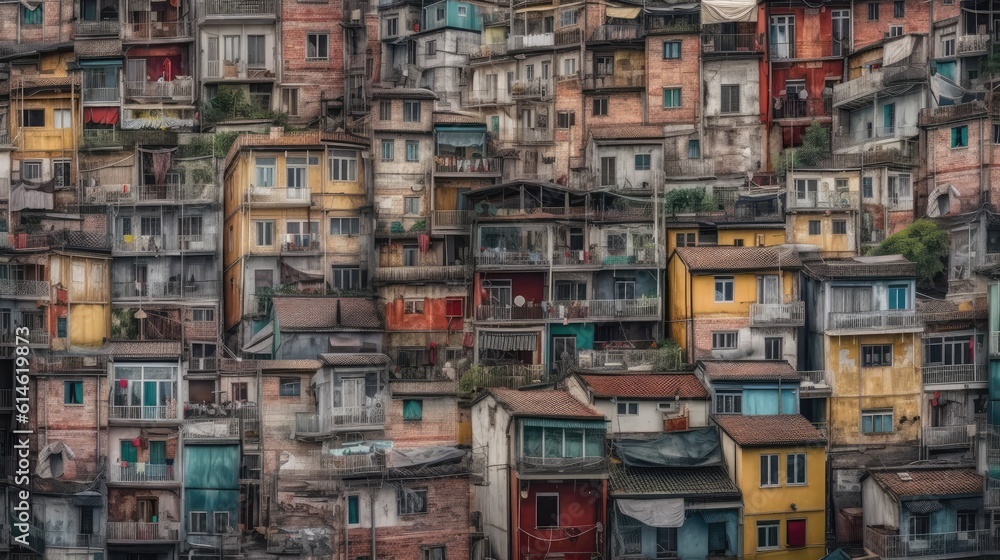 Cramped, Crowded, and Aging Apartments. Concept of Land Shortage, Housing Crisis, and Overpopulation. Generative AI Cramped, Crowded, and Aging Apartments. Concept of Land Shortage, Housing Crisis, and Overpopulation. Generative AI
