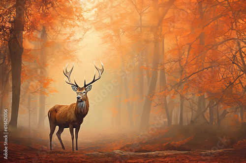 Autumn deer created with Generative AI technology