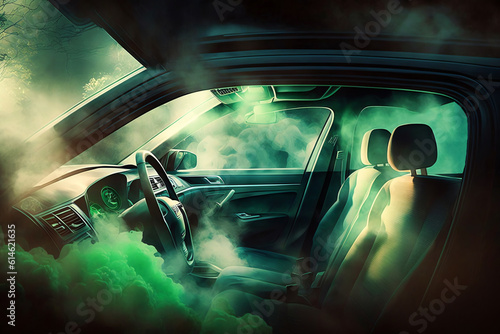 Bad smell in the car. Concept of faulty air conditioners. Smelly gas blowing fron air vents ducts. generative AI.
