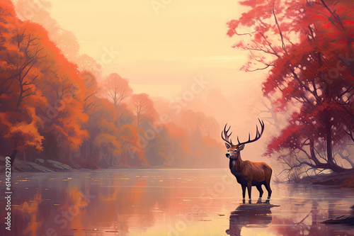 Deer background created with Generative AI technology © Laughing Cat