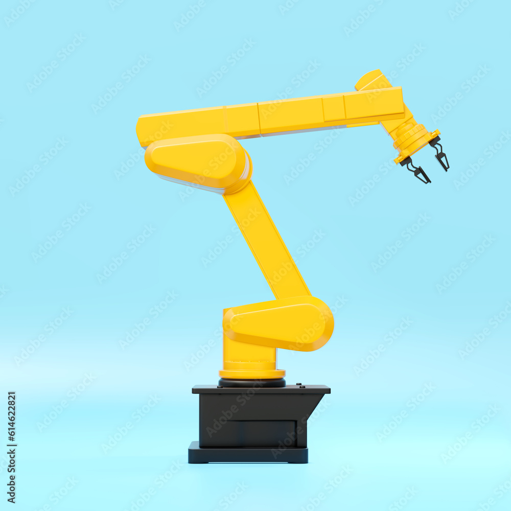 Robot arm. Yellow mechanical hand. Industrial robot manipulator. Futuristic industrial technology Robot arm. Yellow mechanical hand. Industrial robot manipulator. Futuristic industrial technology
