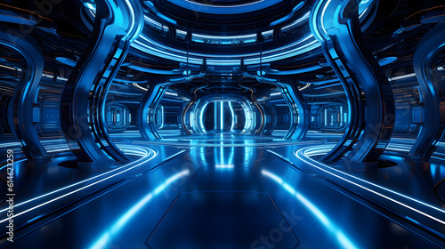 Advanced Technology Hall with Cutting-Edge Tools and Mesmerizing Blue Interior - Generative AI 