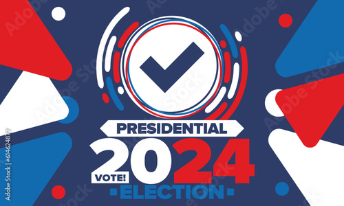 Presidential Election 2024 in United States. Vote day, November 5. US Election campaign. Make your choice! Patriotic american vector illustration. Poster, card, banner and background