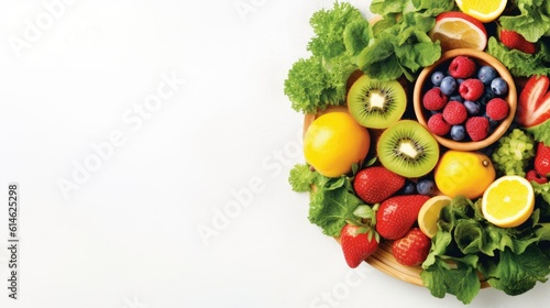 Vegetable and fruit salad bowl for healthy food concept isolated on white background.Generative Ai