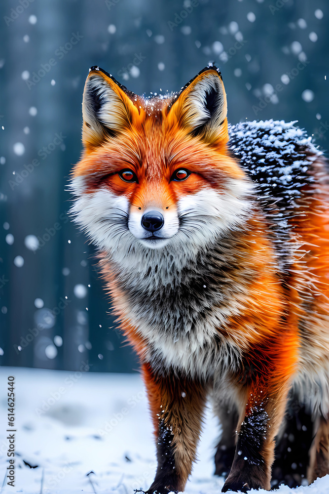 Obraz premium Red Fox Adventure in the Wintry Landscape