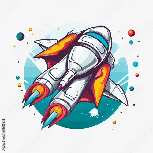 Starship logo. Space satelite retro shuttle moon discovery logotypes of observatory vector badges isolated. Shuttle and satellite, spaceship and rocket adventure illustration