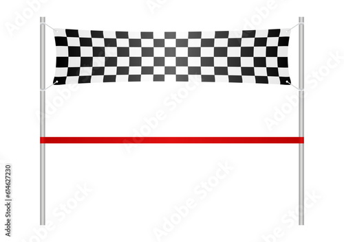 Finish Line Checkered Flag. Finish Line Ribbon. Running or Athlete Finish Line. Vector Illustration Isolated on White Background. 