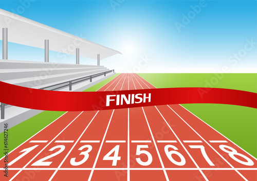 Finish Line Ribbon in Running or Athlete Track. Vector Illustration. 