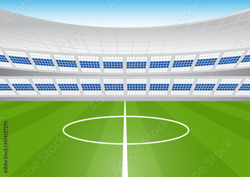 Football Stadium or Soccer Stadium at Night. Football Field or Soccer Field Stadium. Vector Illustration. 