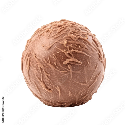 Scoop of chocolate ice cream isolated on transparent background. Generative AI.