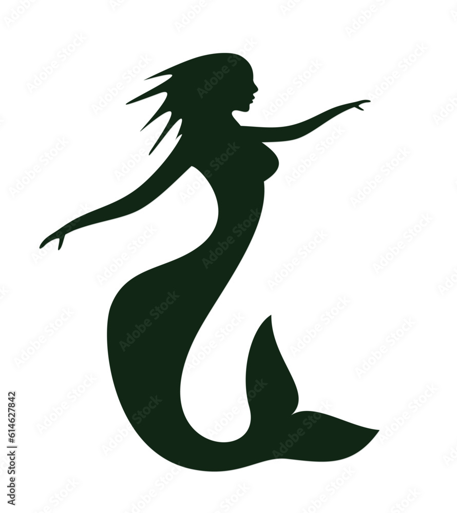 The stylized mermaid silhouette with tail.
The stylized mermaid silhouette with tail.