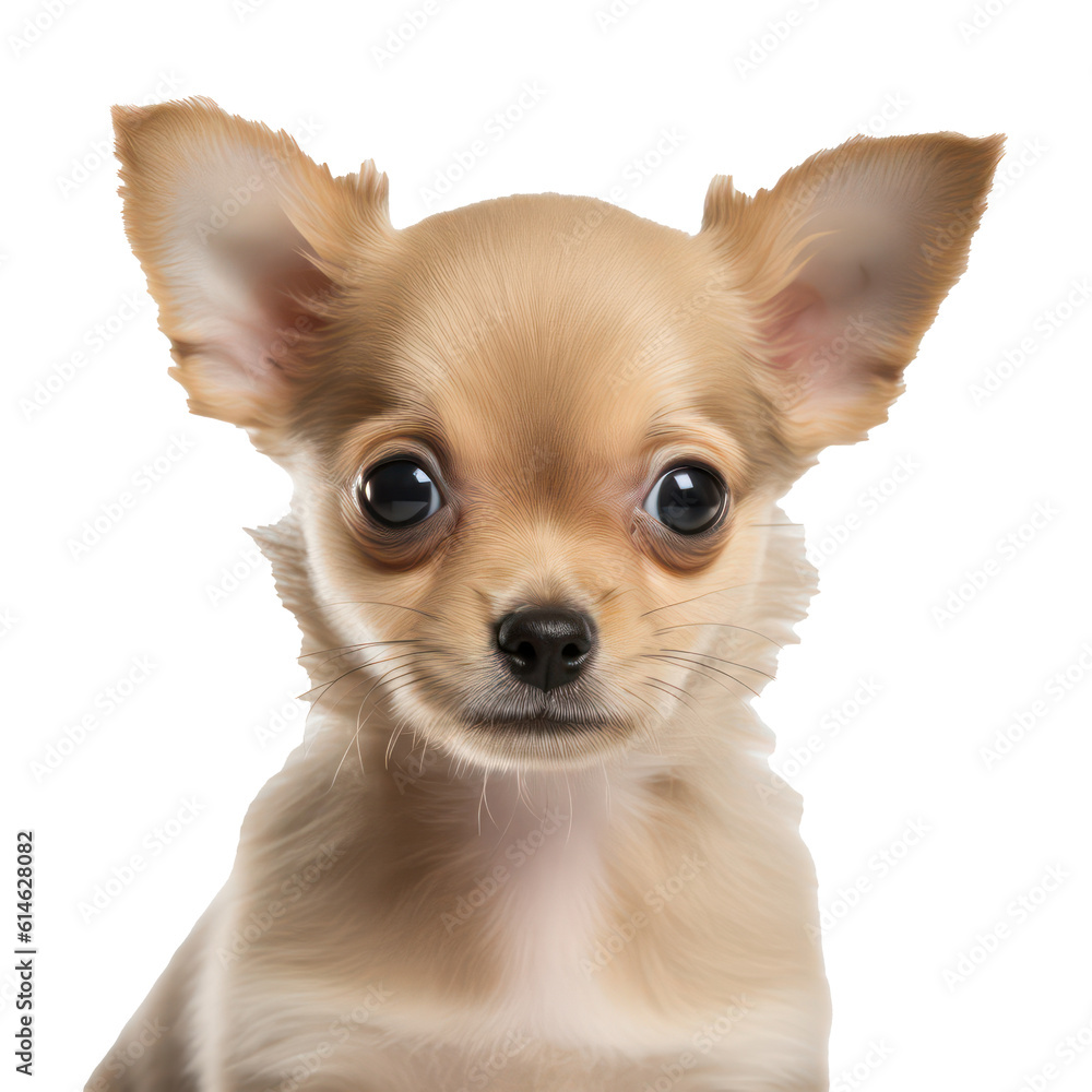 Cute puppy portrait isolated on transparent background. Generative AI.