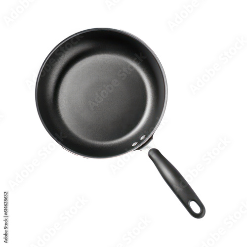 Black fried pan isolated on transparent background. Generative AI.