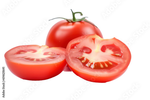 Sliced of tomatoes isolated on transparent background. Generative AI.
