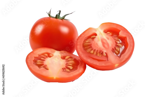 Sliced of tomatoes isolated on transparent background. Generative AI.