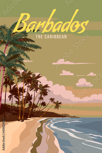 Travel poster Barbados tropical island resort vintage photo