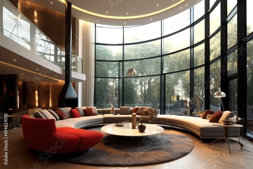 Panorama of luxury living room and dining area with sofa   Modern luxury living room interior background, living room interior mock-up   beautiful apartment, interior , Generative AI © Azar