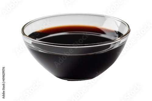 Soy sauce in bowl. Transparent. Generative AI.