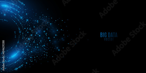 Futuristic background of digital glowing dots. Big Data visualization into cyberspace. Network Information Decay. Vector illustration.