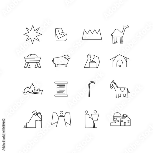 Christmas icons set black and white 
