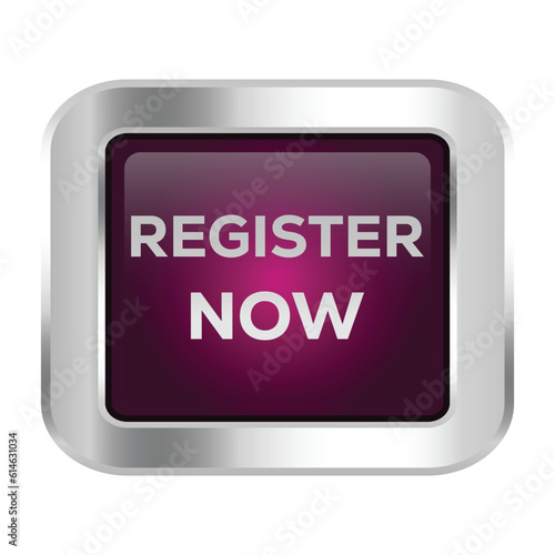glossy 3d register now button, push button, badge, seal, stamp, tag, template, registration button, register now sign, registration round vector icon