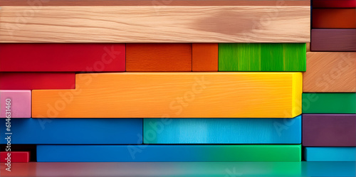 Spectrum of stacked multi-colored wooden blocks. Generative AI